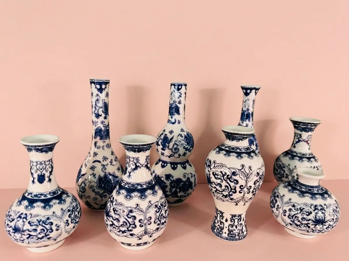Blue and White Chinoiserie Bud Vase