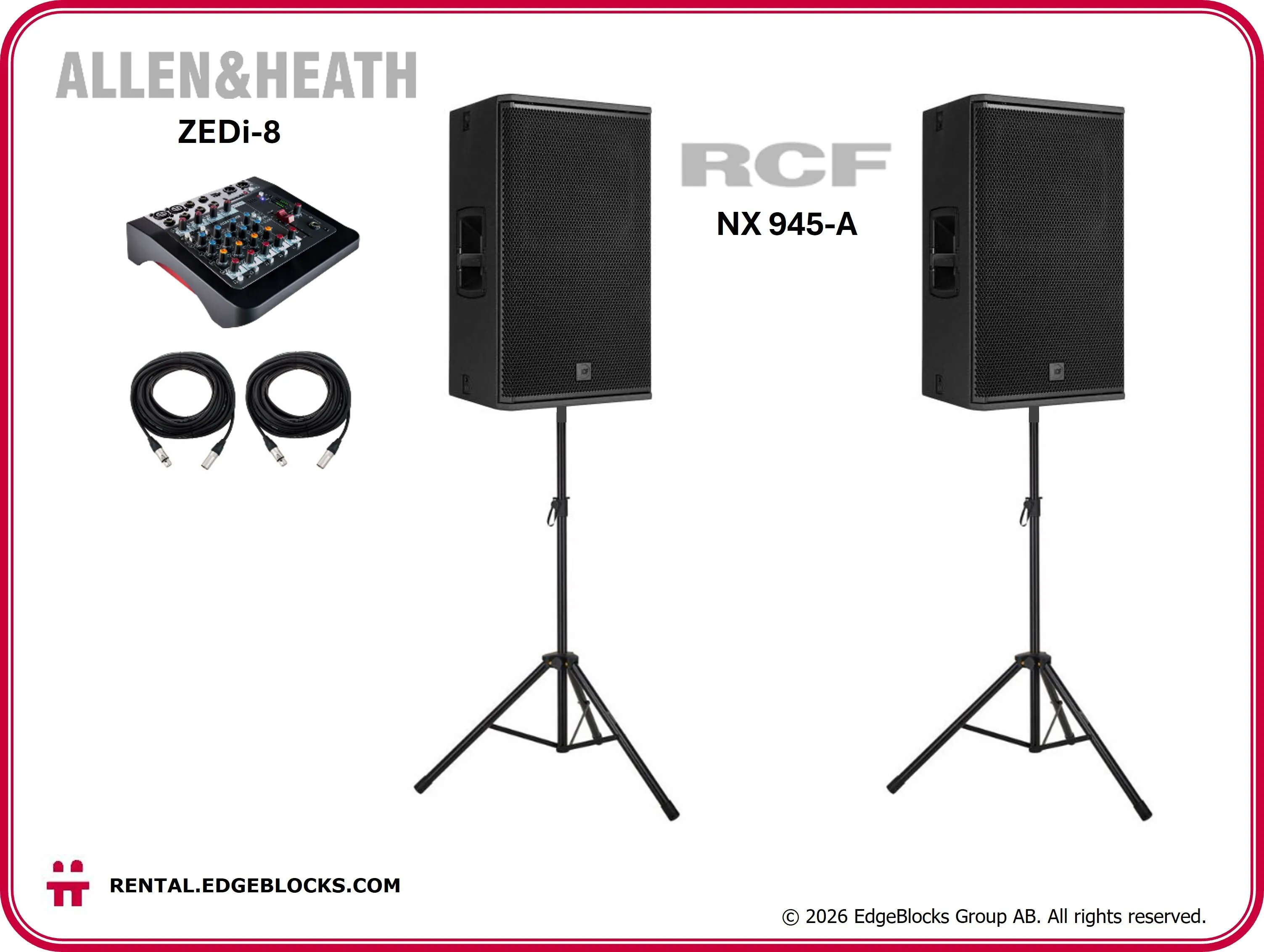 RCF Högtalarpaket 4, två 15" full-range högtalare, mixer