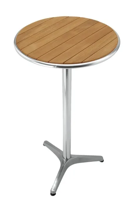 Ståbord runt 60cm teak-skiva, aluminium