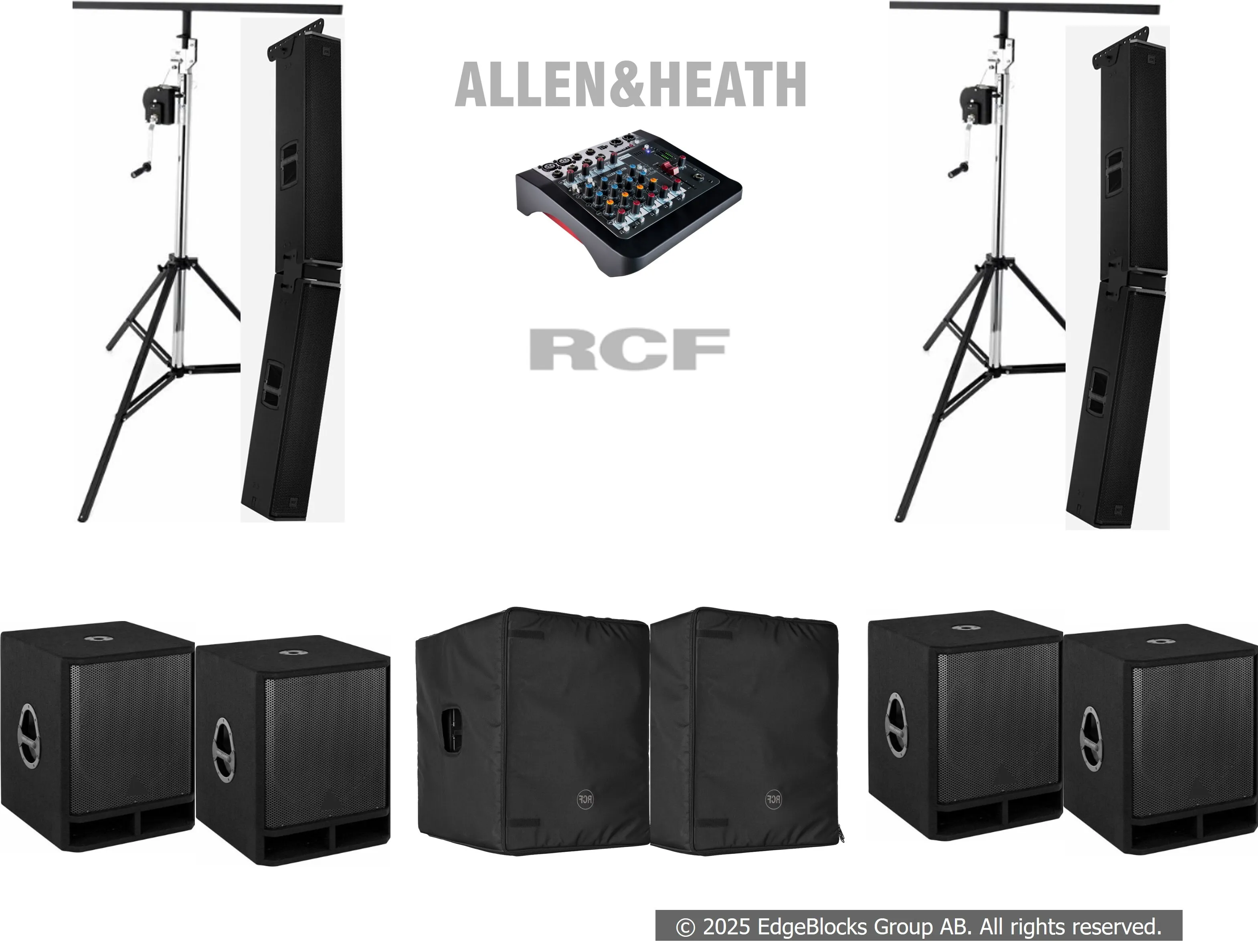 Högtalarpaket 3, 10600W sex sub, fyra array-toppar, mixer