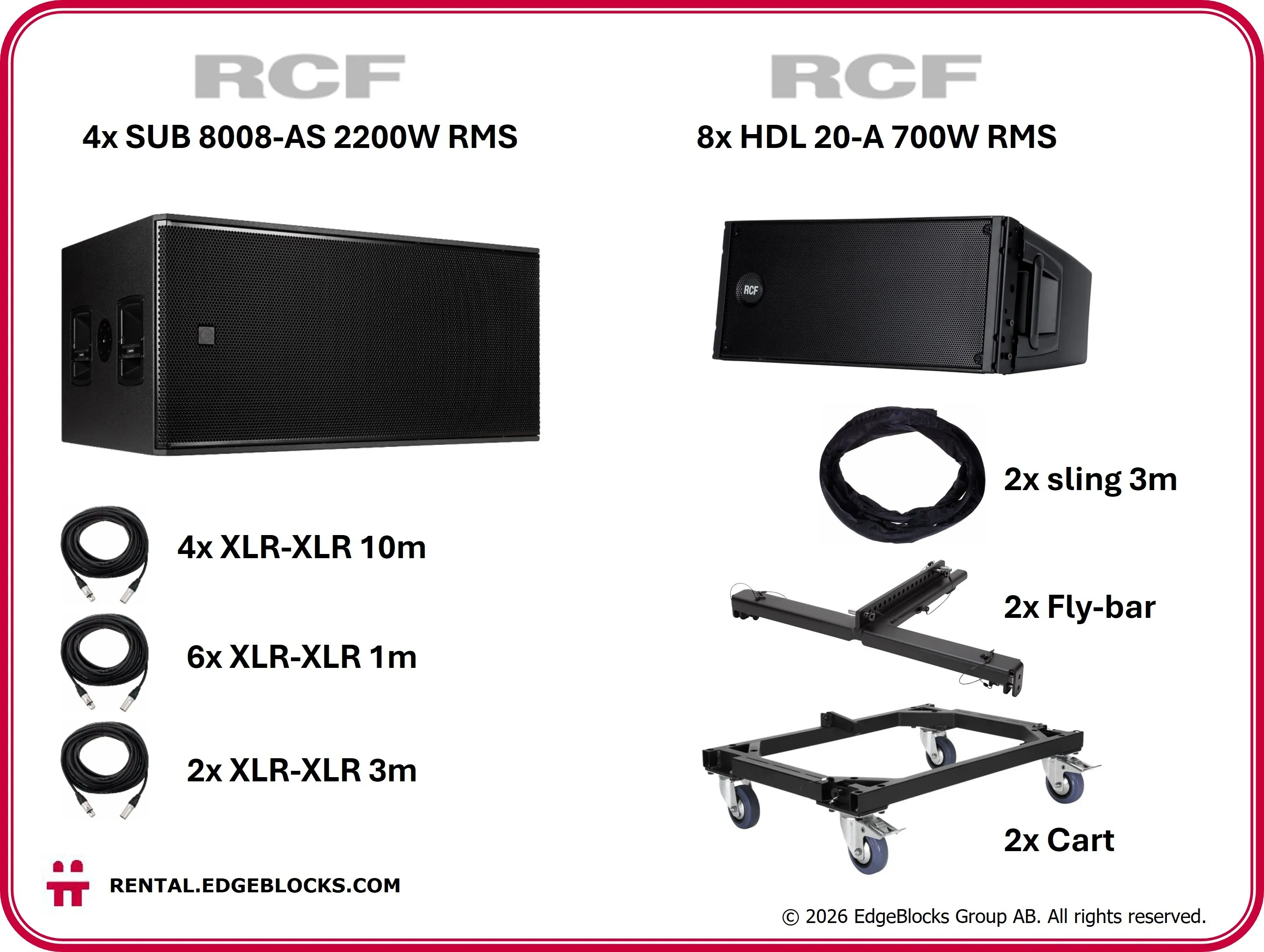 RCF Högtalarpaket 8, 8x HDL 20-A line-array moduler, 4x dubbel 18" sub