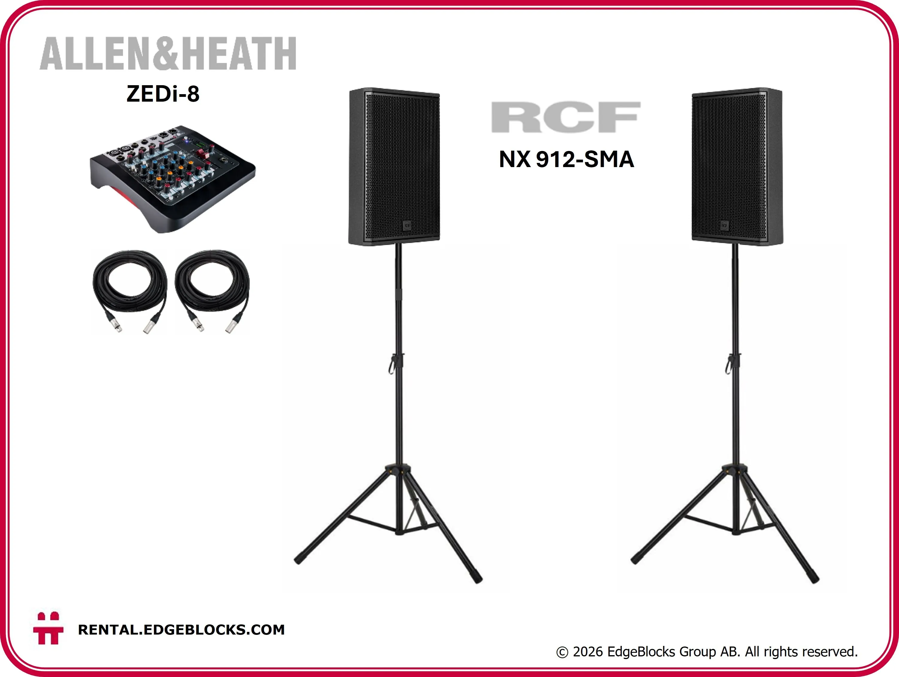 RCF Högtalarpaket 5, två 12" full-range högtalare, mixer