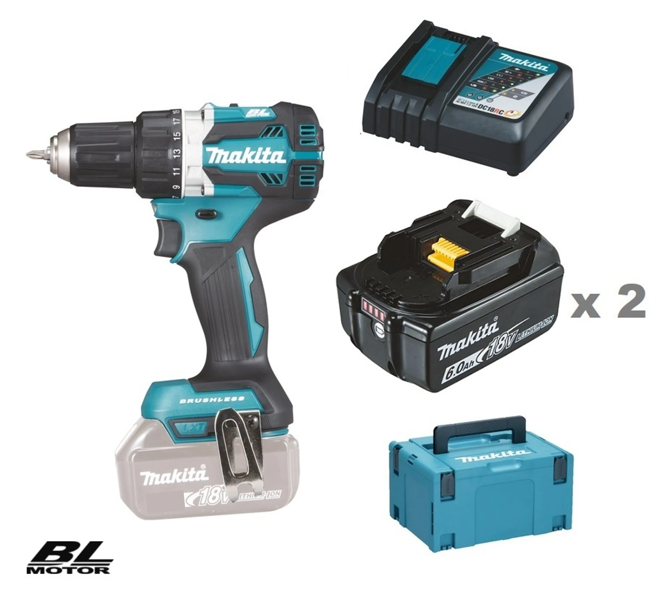 Makita DDF484RGJ Borrskruvdragare 18V, 2x6,0Ah och snabbladdare i väska