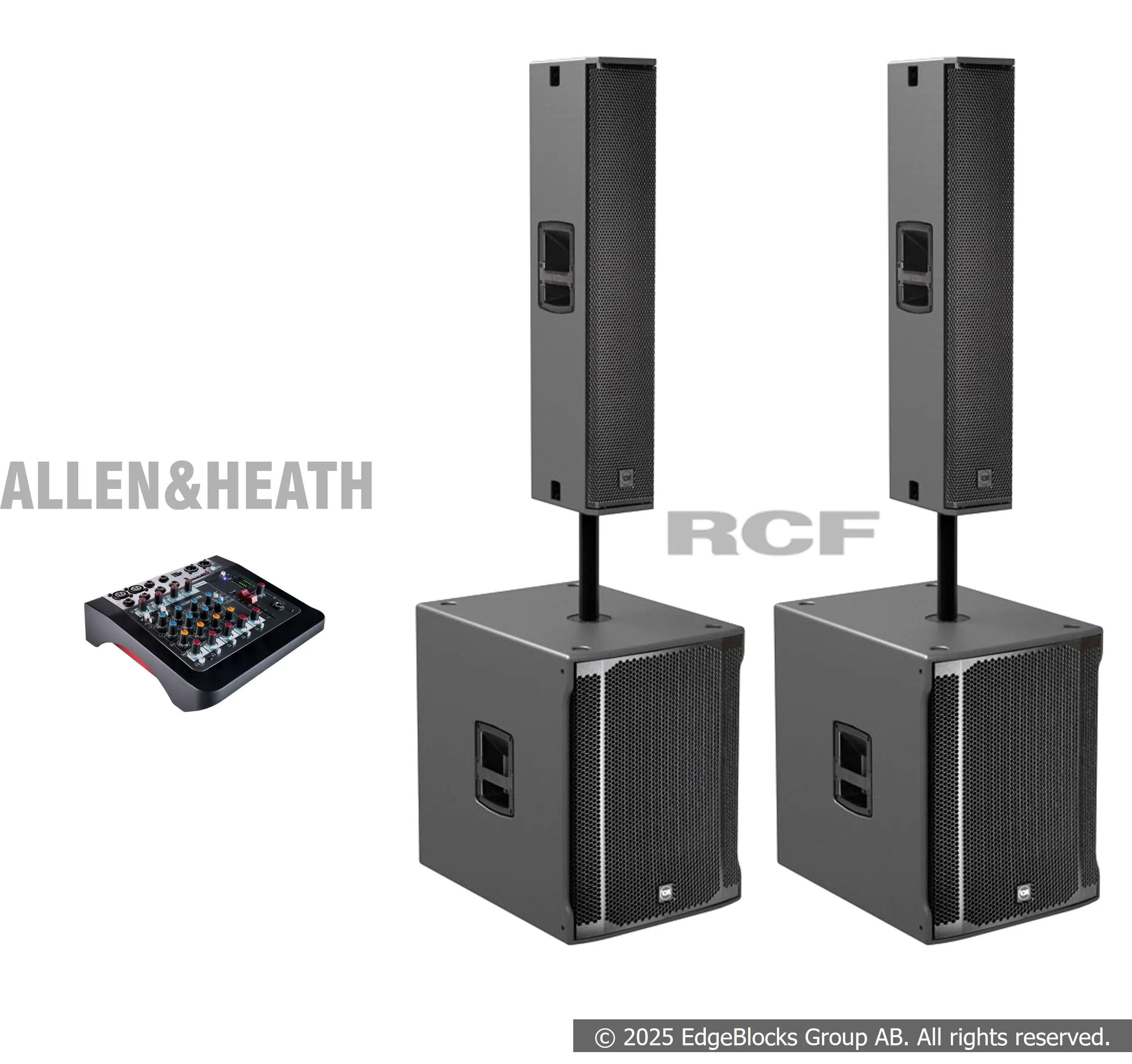 RCF Högtalarpaket 3, två sub, två array-toppar, mixer