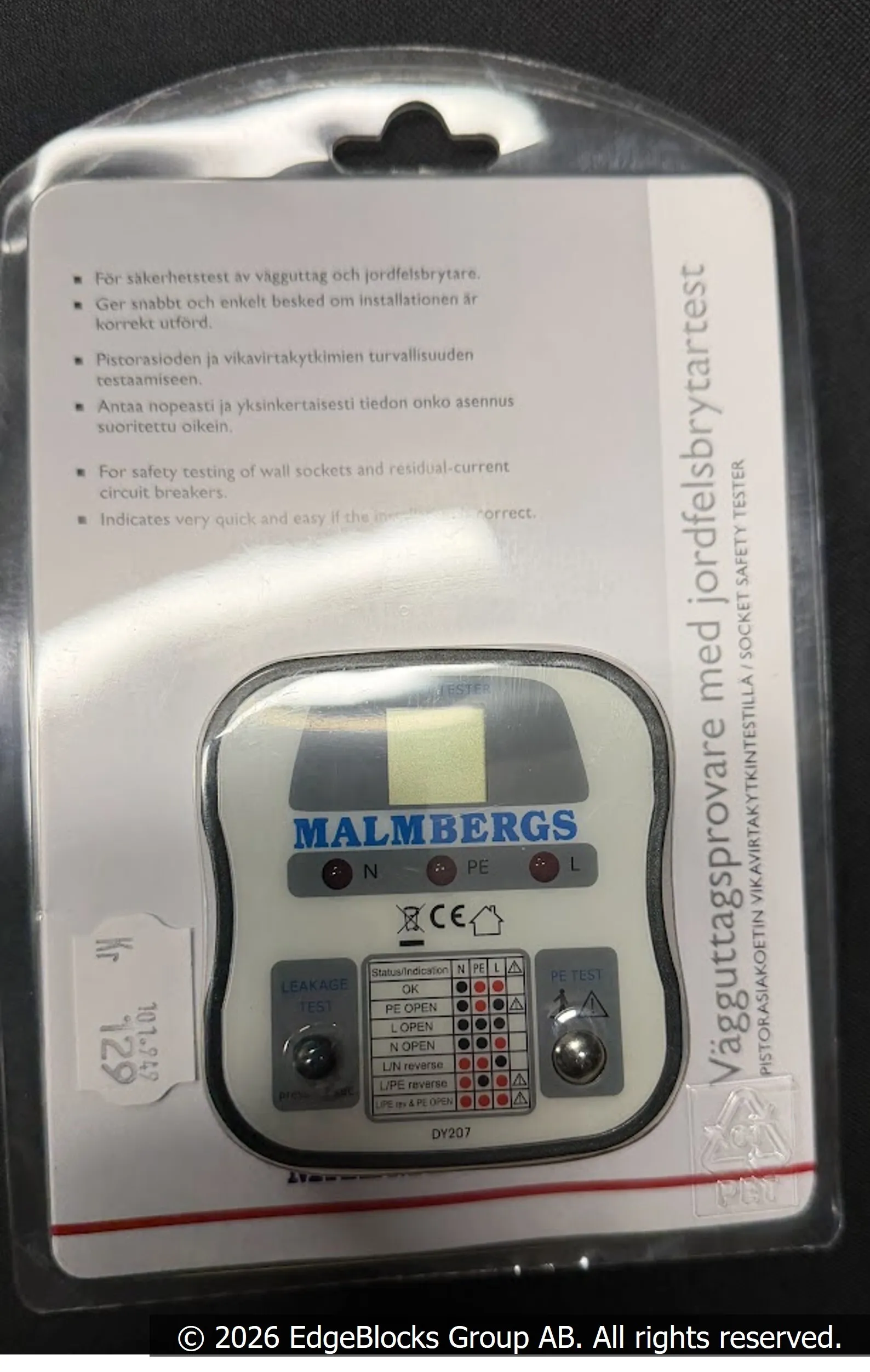 Vägguttagsprovare med jordfelsbrytartest