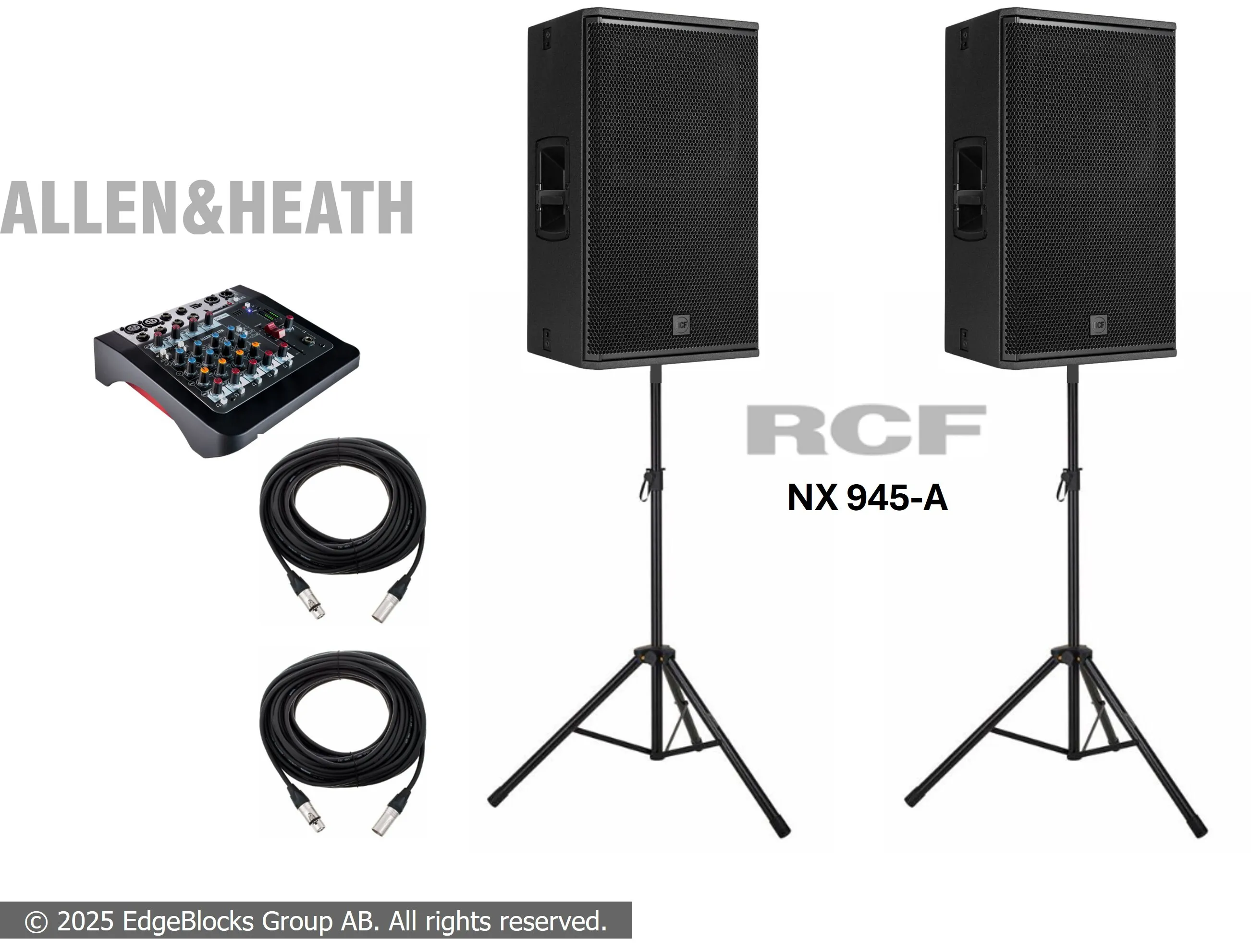 RCF Högtalarpaket 4, två 15" full-range högtalare, mixer