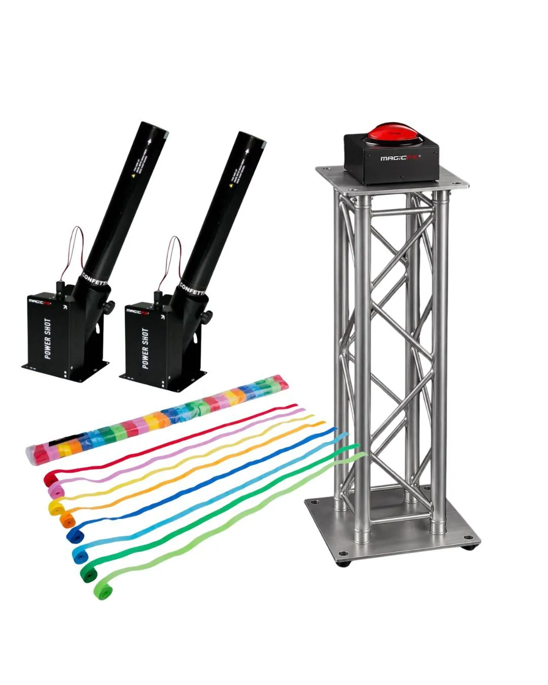 Verhuur: Streamers set met rode knop op truss zuil (kies kleur)