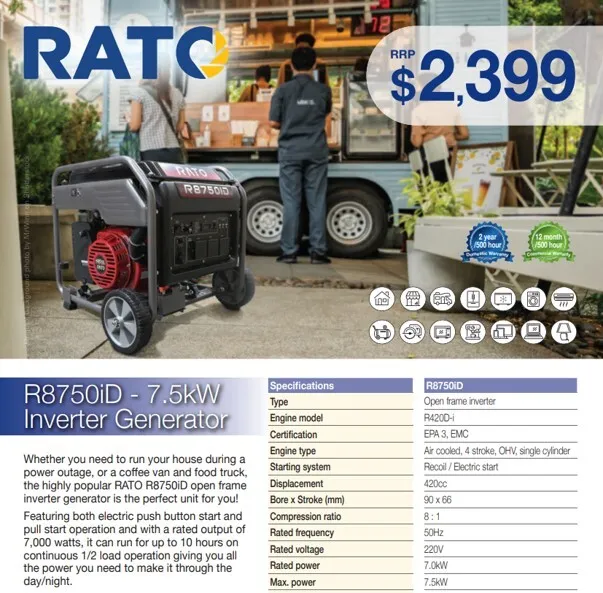 Open Frame Inverter Generator - RATO 7.5kW - For Sale