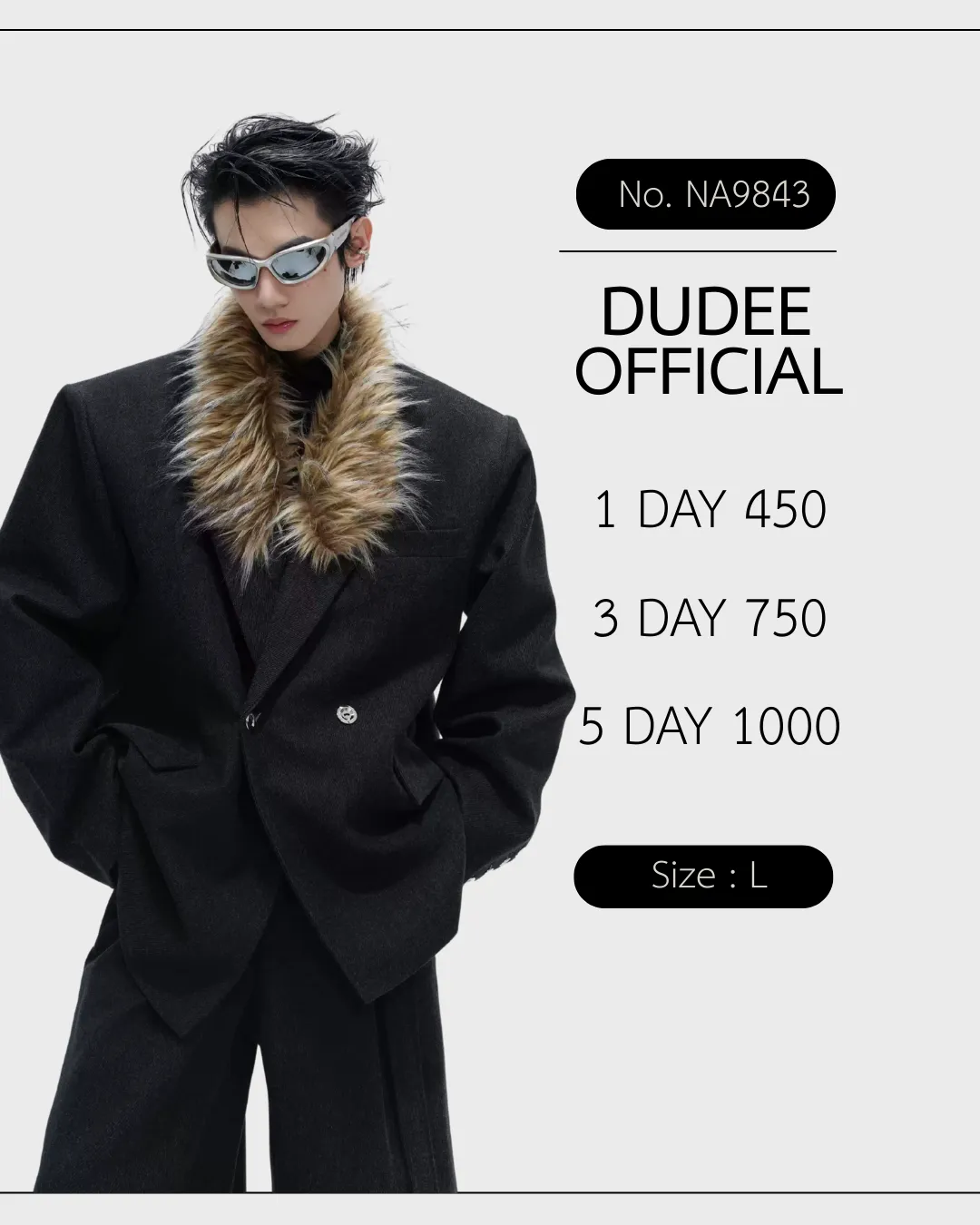 (NA9843) เฉพาะเสื้อสูท Elegant Detachable Fur Collar Wool Suit