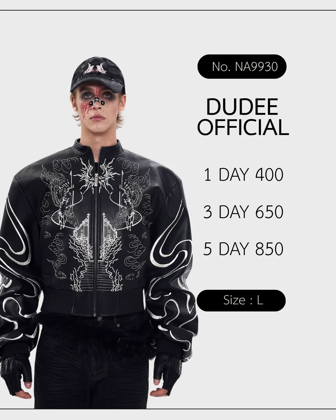 (NA9930) เฉพาะแจ็คเก็ต Cropped Stand Collar Biker Jacket with Embroidery.