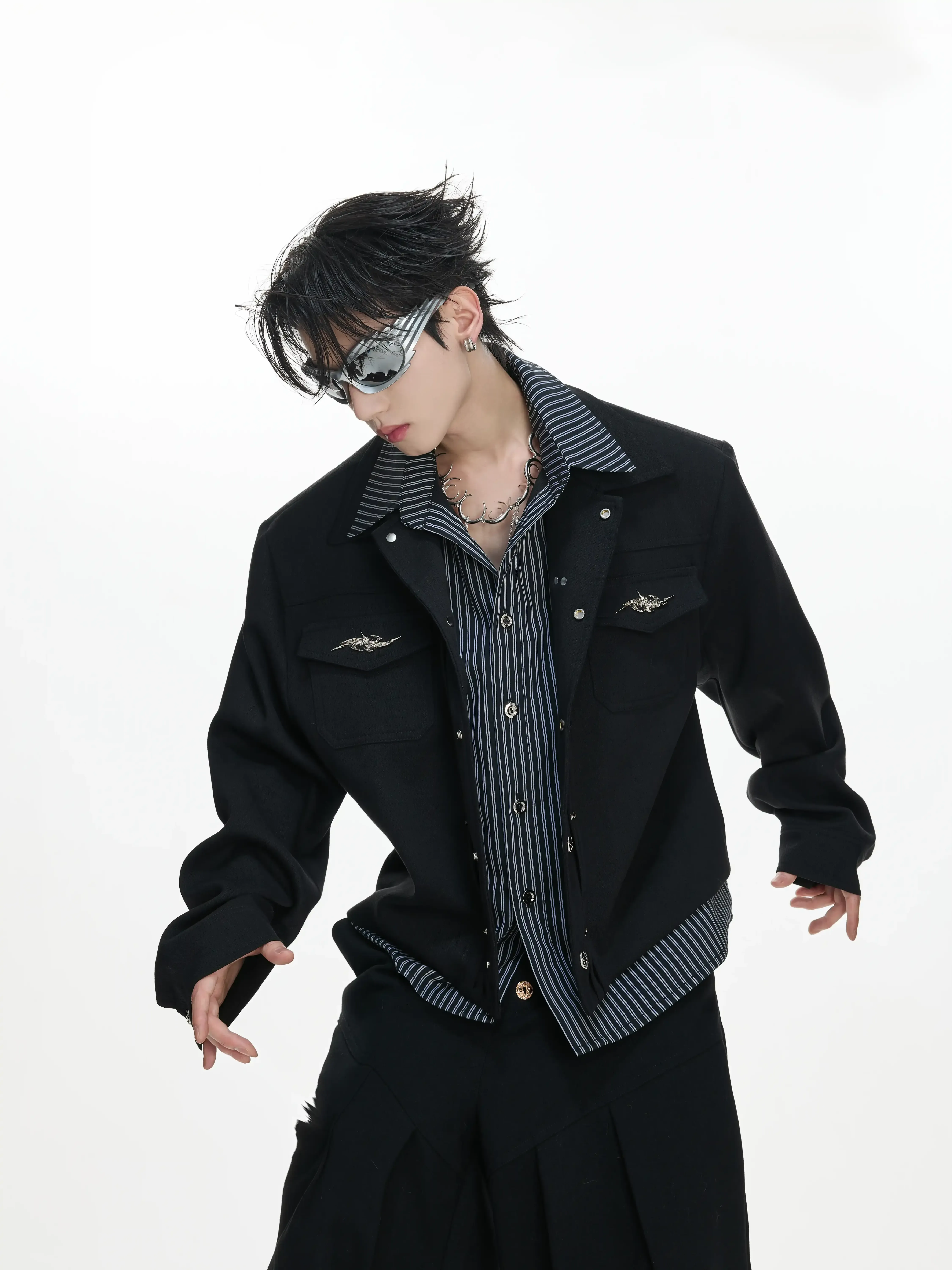 (NA9702) เฉพาะเสื้อ Striped Layered Shirt Jacket (A)