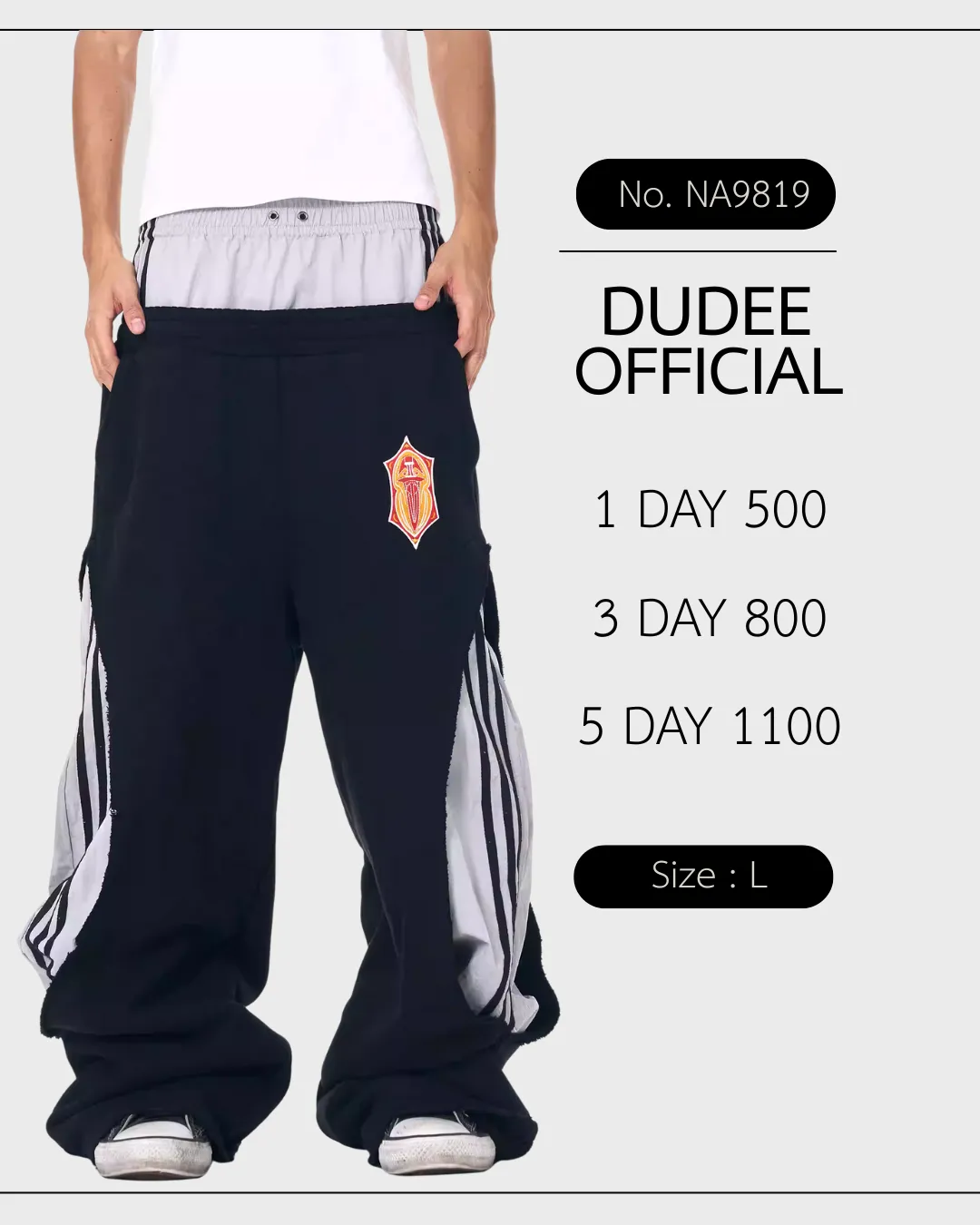 (NA9819) เฉพาะกางเกง Fourth3ex 25FW Black/Grey Faux Two-Piece Sweatpants for Men, Autumn Color-Blocked Three Stripes, Double Waistband Casual Pants