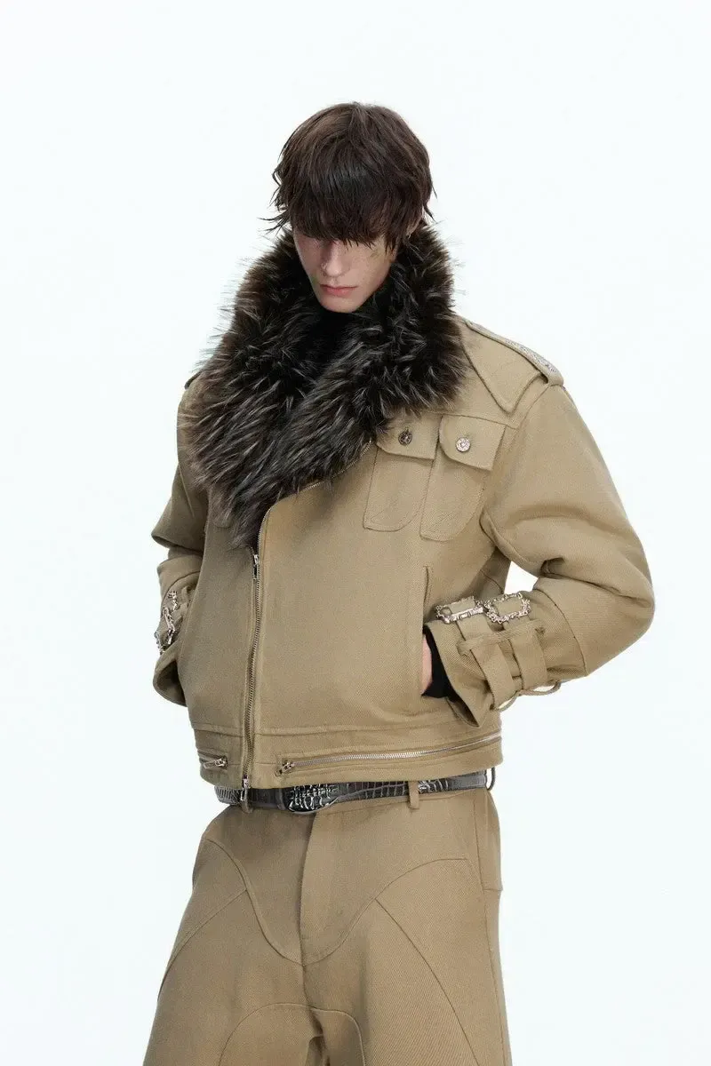(NA9789) เฉพาะแจ็คเก็ต Washed Canvas Reversible Fur Jacket