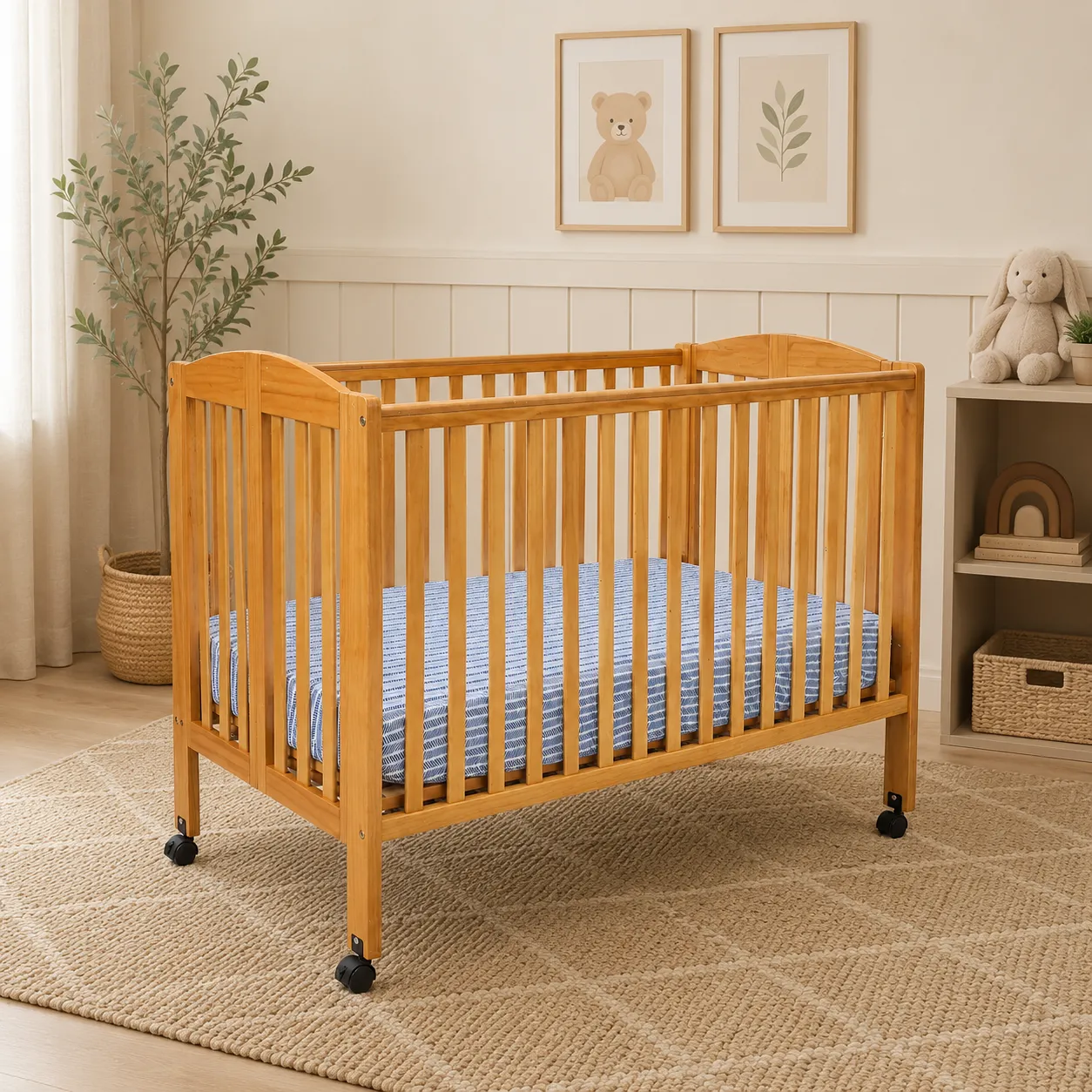 FULL SIZE CRIB (FOLDABLE) WITH MATTRESS AND SHEET - ALLOW 24 HOURS FOR DELIVERY