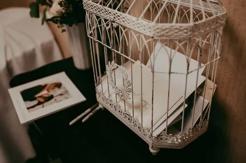 White Bird Cage Card Holder