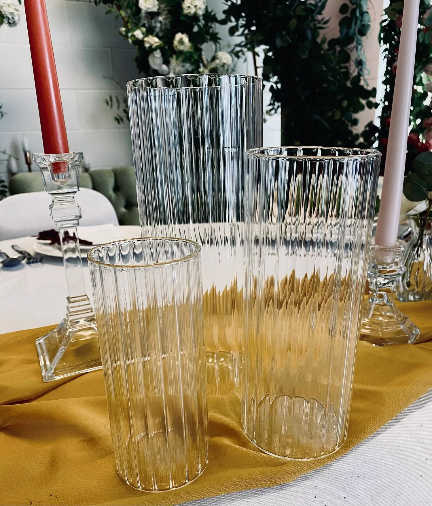 Clear Ribbed Cylinder Vases