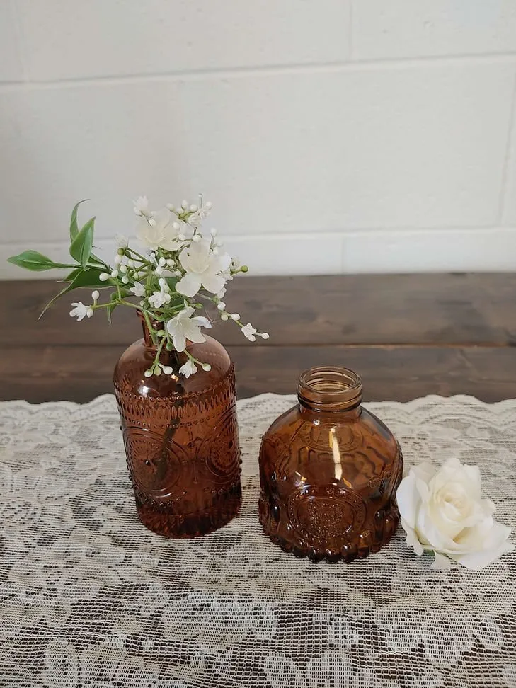 Embossed Amber Bud Vases