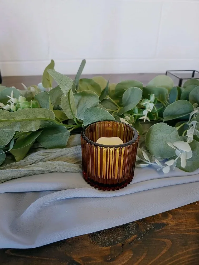 Ribbed Amber Tealight Holder