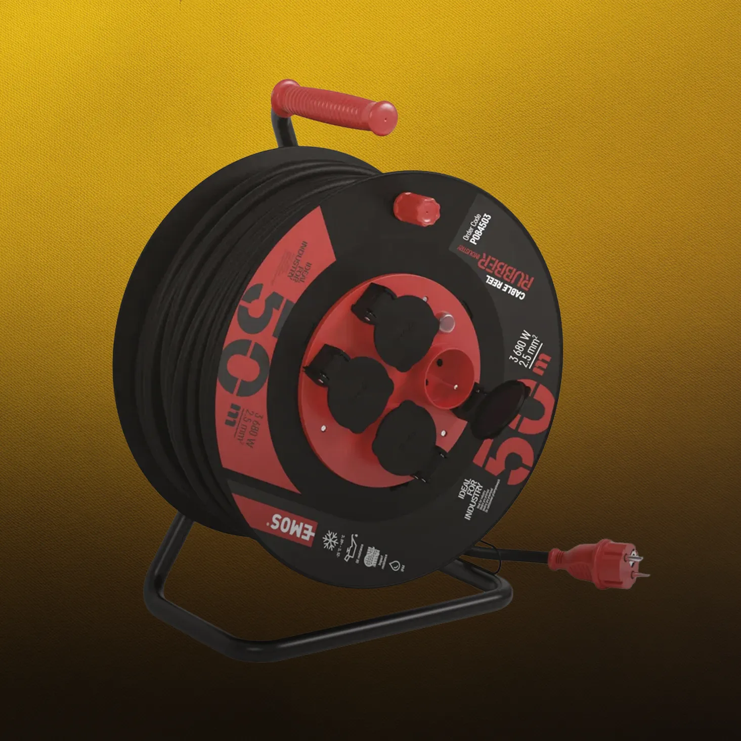 EMOS Gumový prodlužovací kabel na bubnu – 4 zásuvky, 50m, 2,5mm2