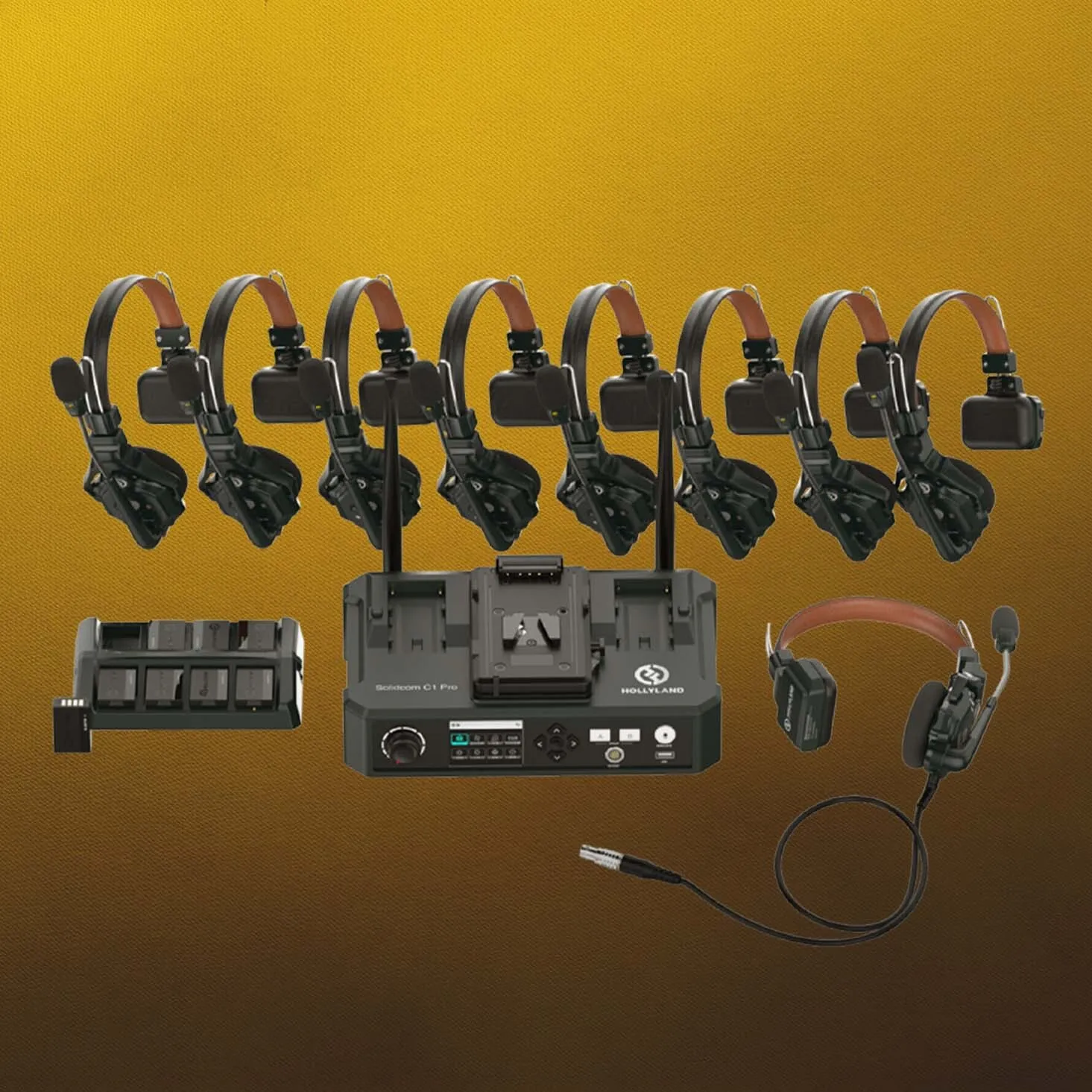HollyLand Solidcom C1 PRO HUB + wired headset, 6x single ear headset, 2x double ear headset
