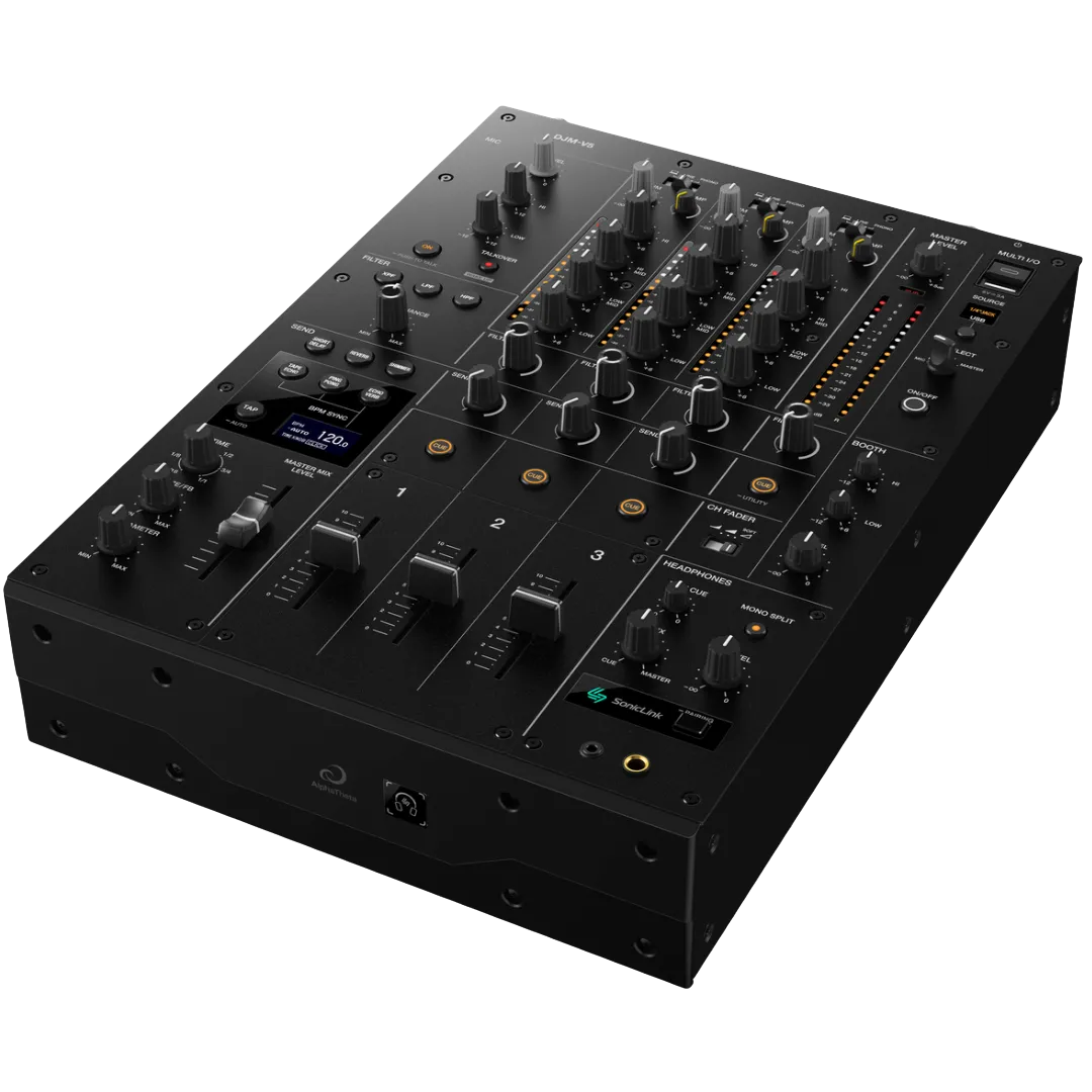 AlphaTheta DJM-V5 professional 3-channel DJ mixer with 4-band EQ and long-throw channel faders