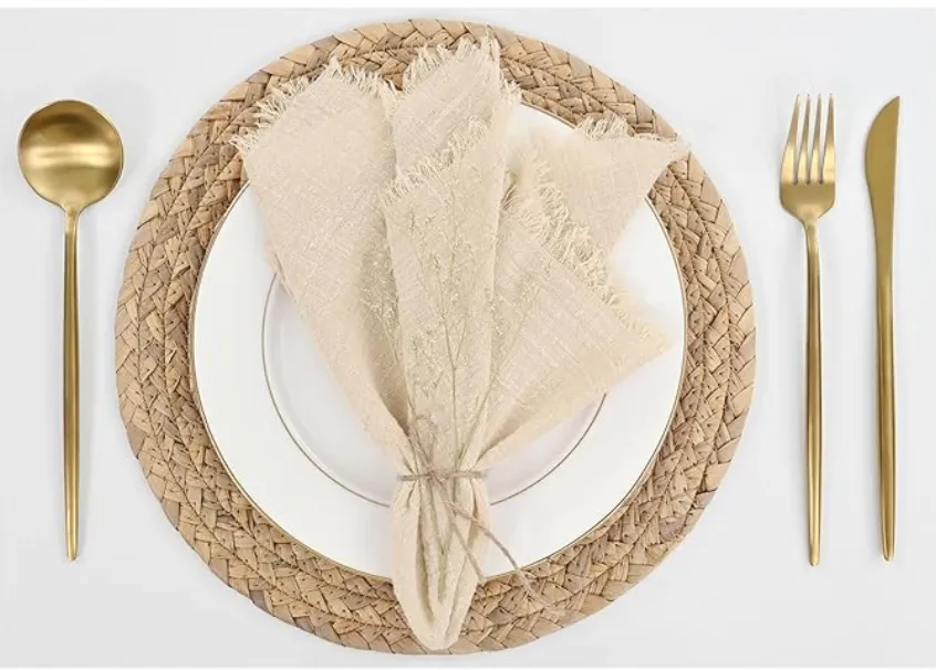 Beige Cloth Napkins - Frayed Edges