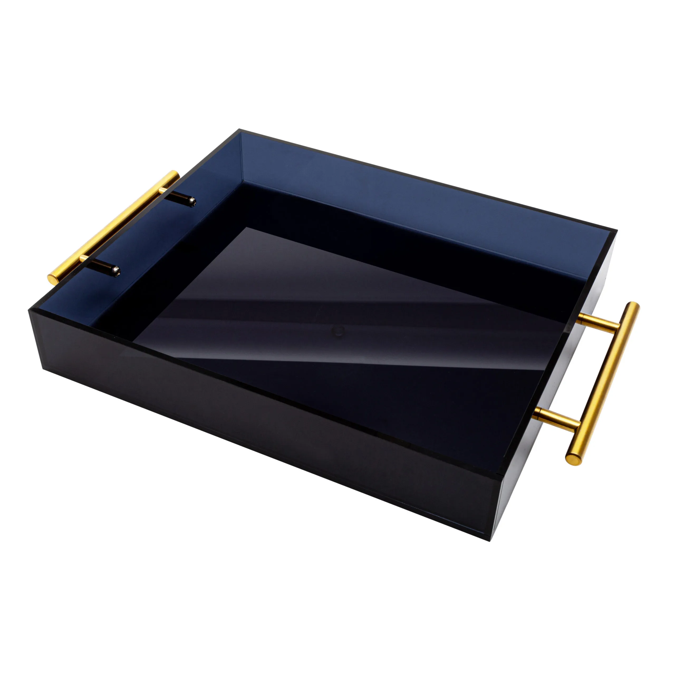 SRV29 :: Acrylic Tray Smoked Black with Gold Handle 12"x16" 2"H