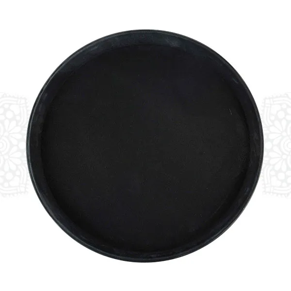 EQ06 :: 14" Round Non-Slip Fiberglass Tray, Black 