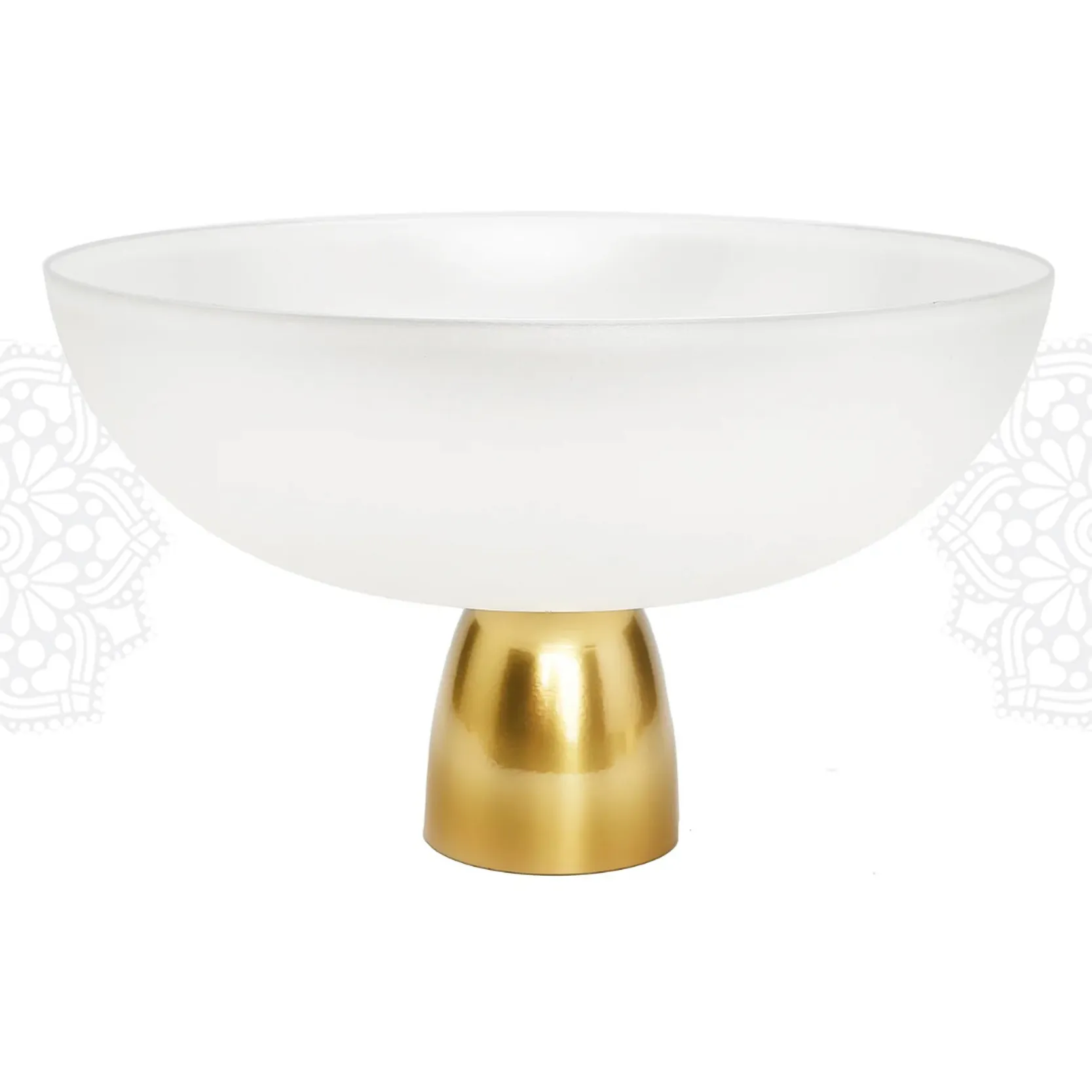 SRV23 :: White Glass Bowl on Gold Base 