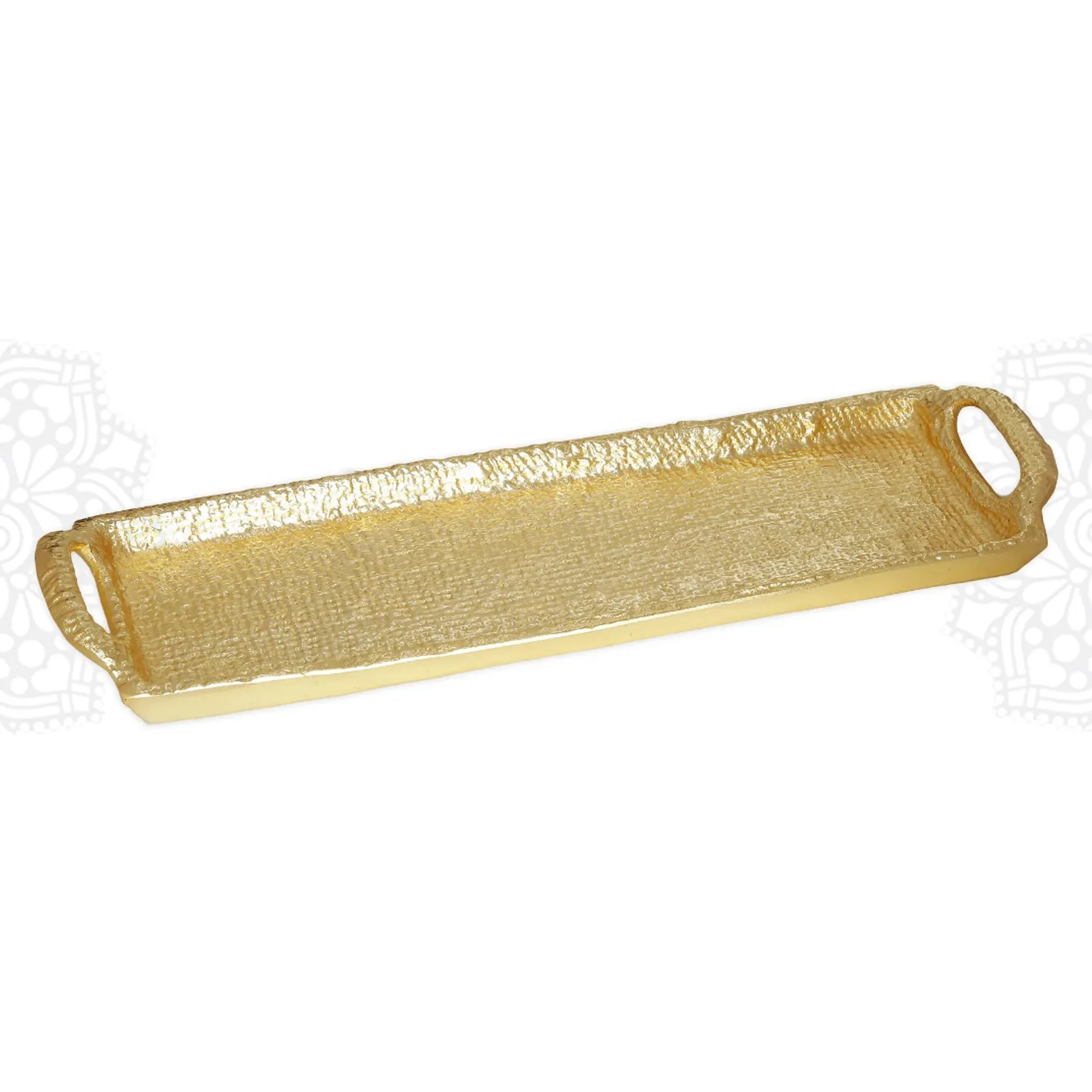 SRV20 :: Textured Gold Rectangle Tray with Handles - 14"