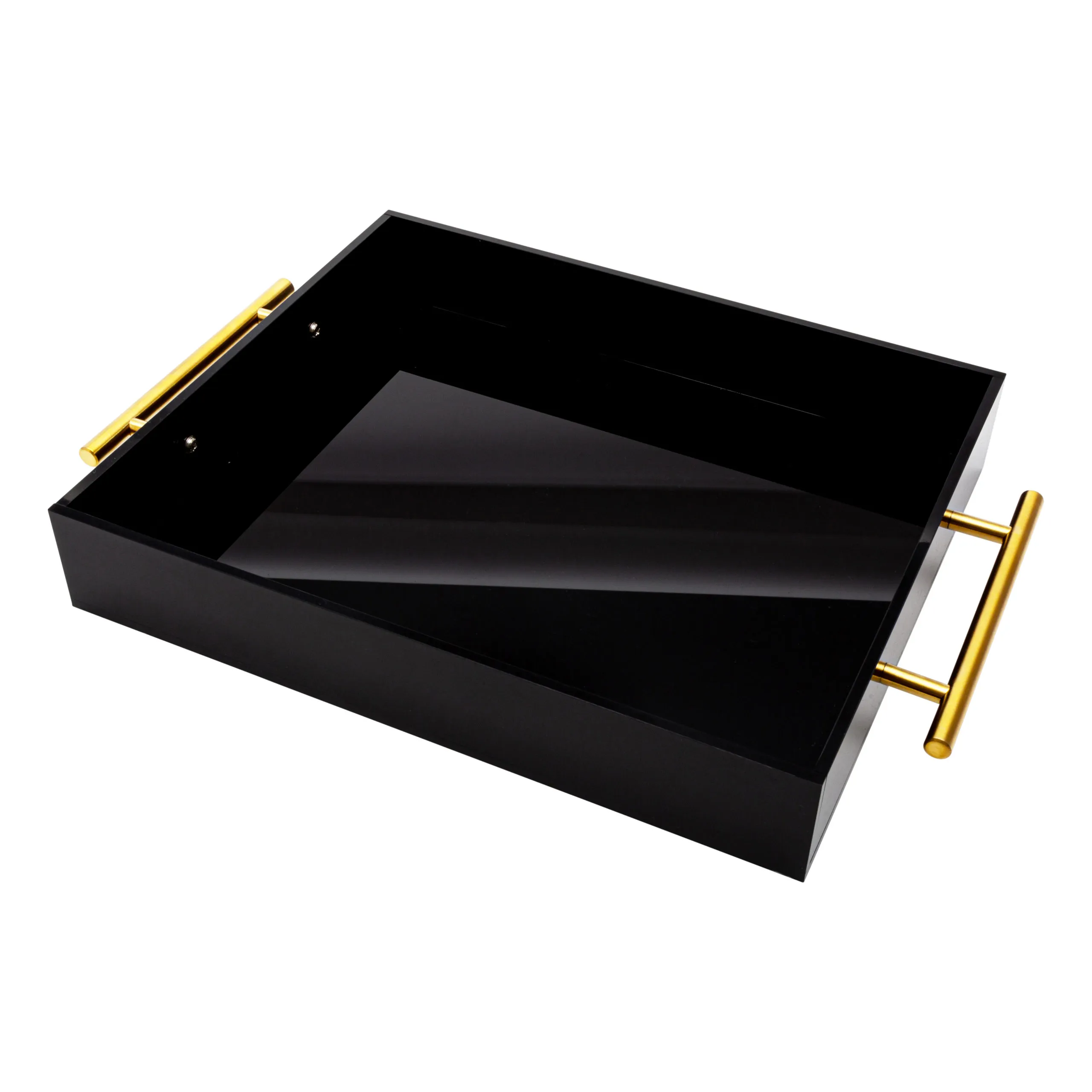SRV30 :: Acrylic Tray Black with Gold Handle 10"x12" 2"H