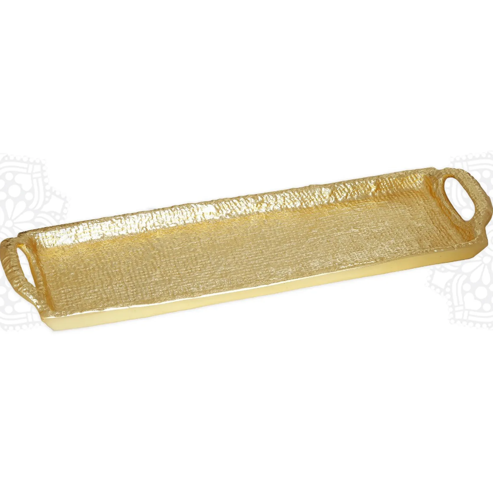 SRV21 :: Textured Gold Rectangle Tray with Handles - 17"