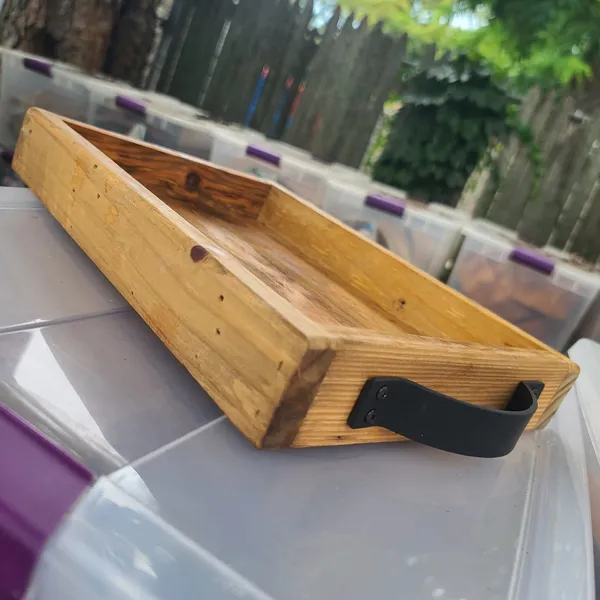 WD59 :: Rustic Box Tray with Black Iron Handles 11" x 10"