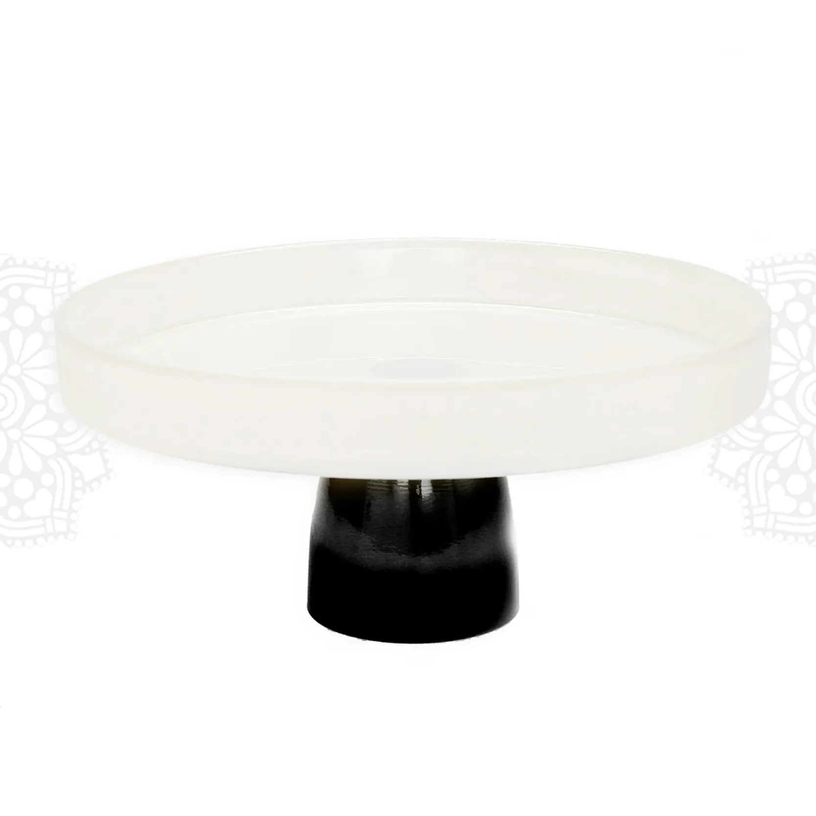 SRV24 :: White Glass on Black Base, Small Cake Stand