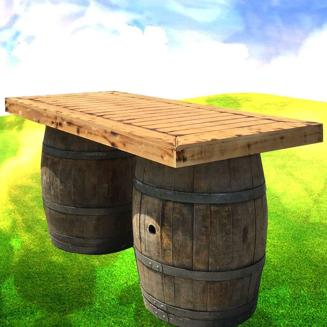 TB54 :: Planked Wood Farm Table on Barrels 6' x 38"