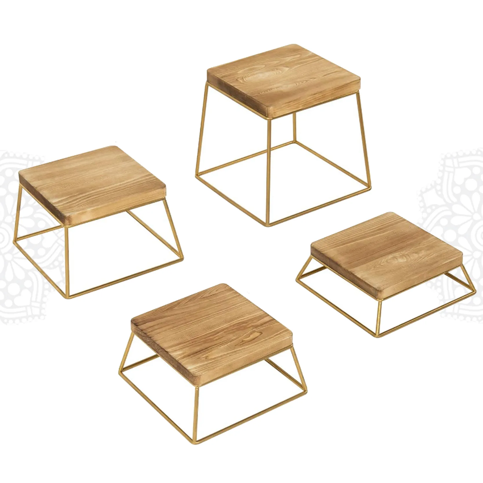 DC62 :: Burnt Wood & Gold Metal Food Display Risers 