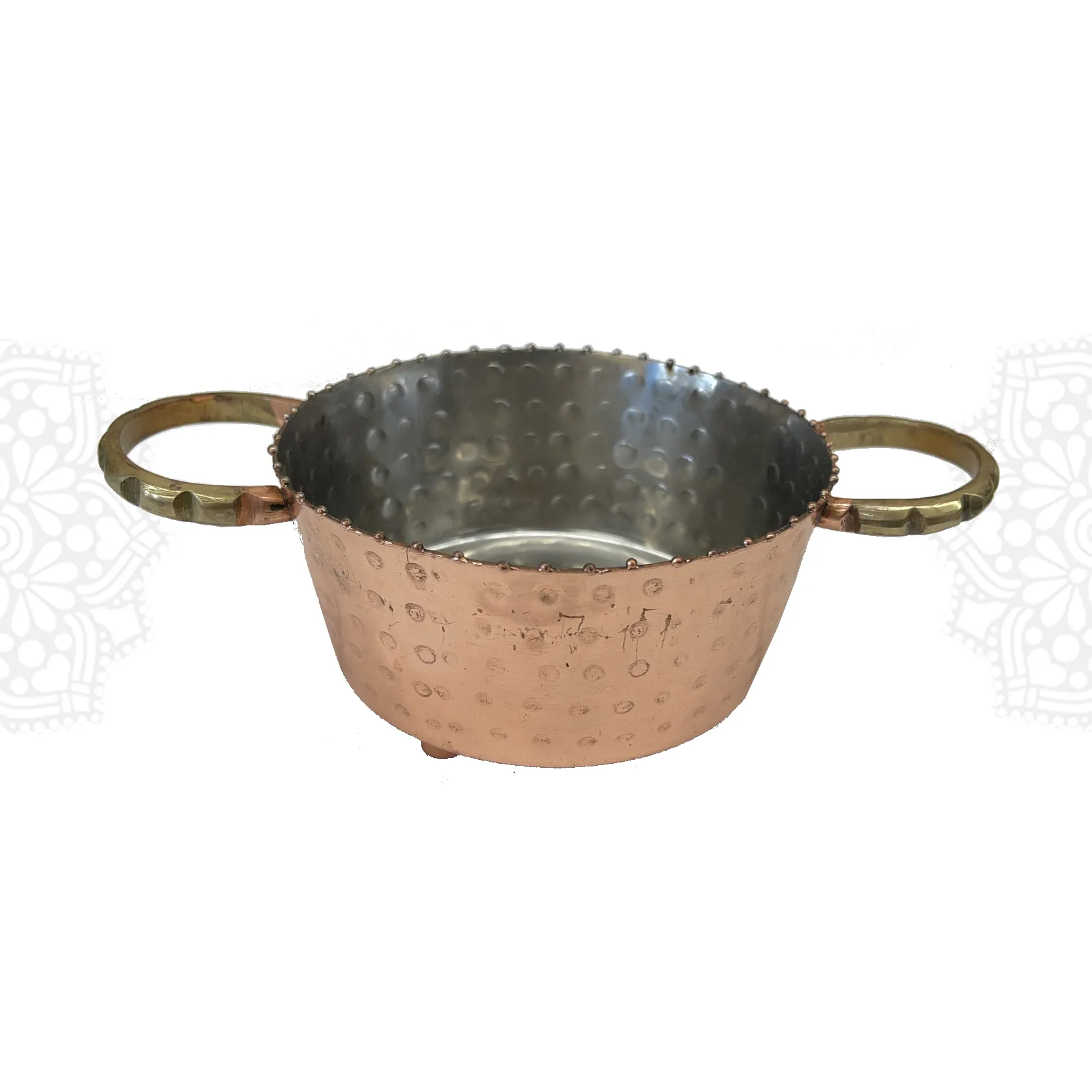 SP32 :: Copper Bowl w Handles Hammered 