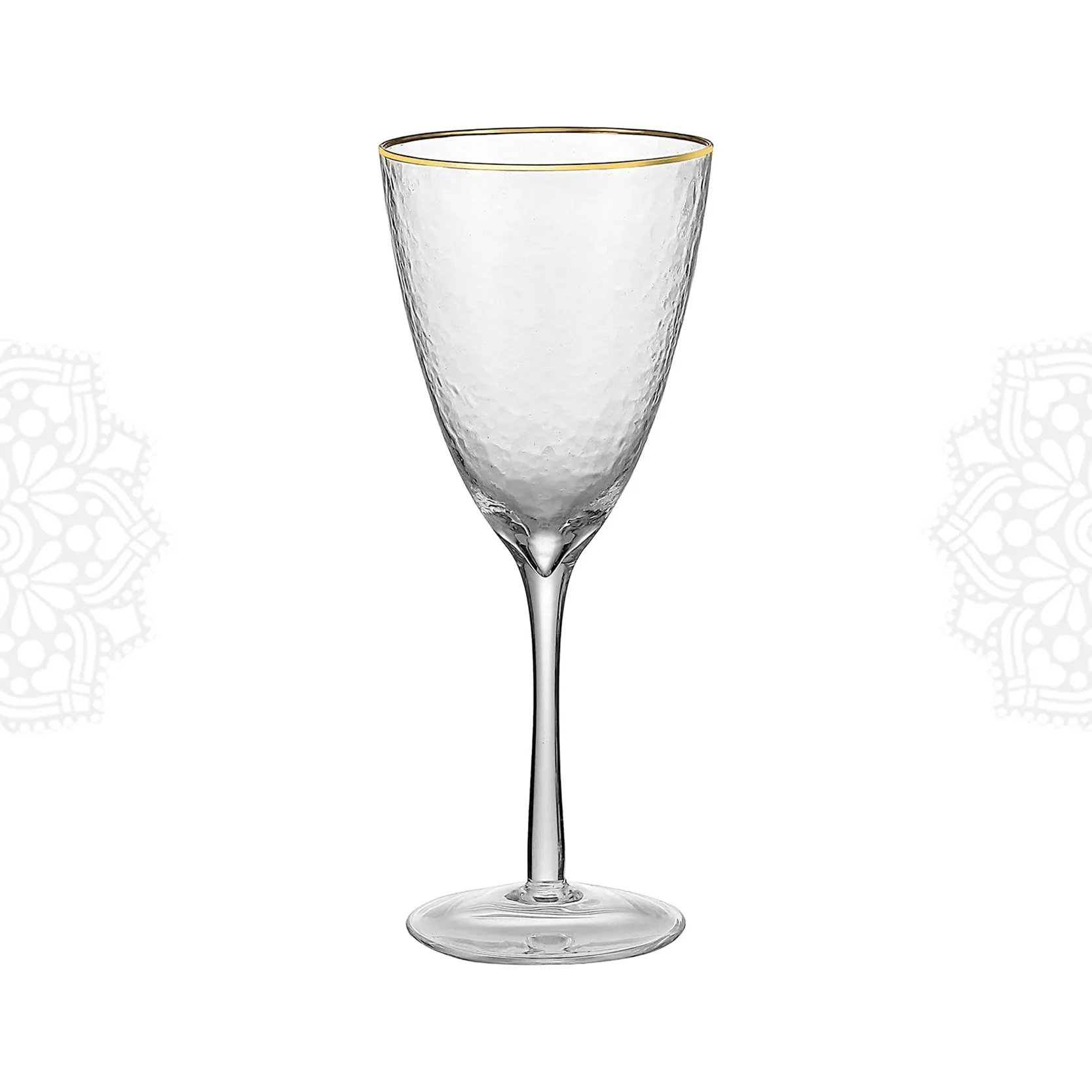 G137 :: Gold Rim Hammered Wine Glass 11.5 oz