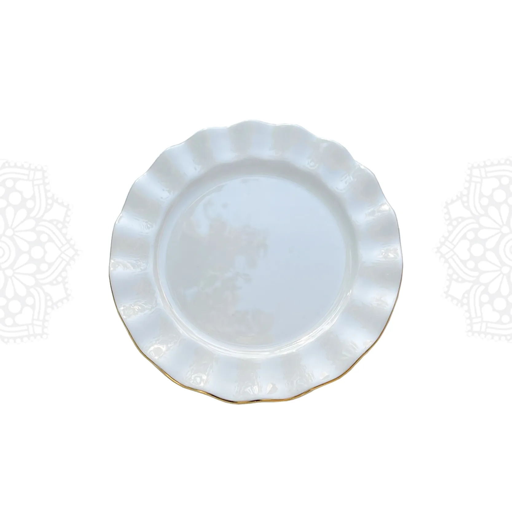 RD67 :: Frilly Gold Rim Dinner Plate 8"