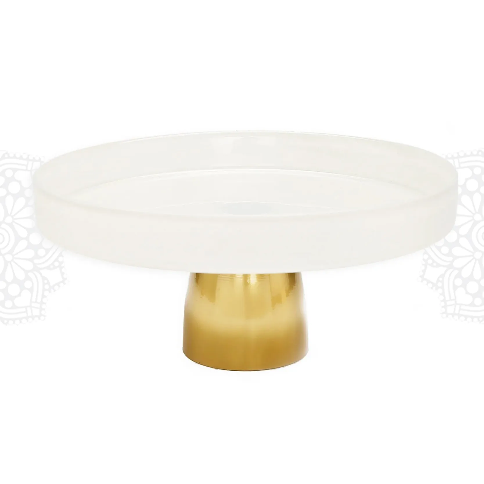 SRV26 :: White Glass on Gold Base, Small Cake Stand