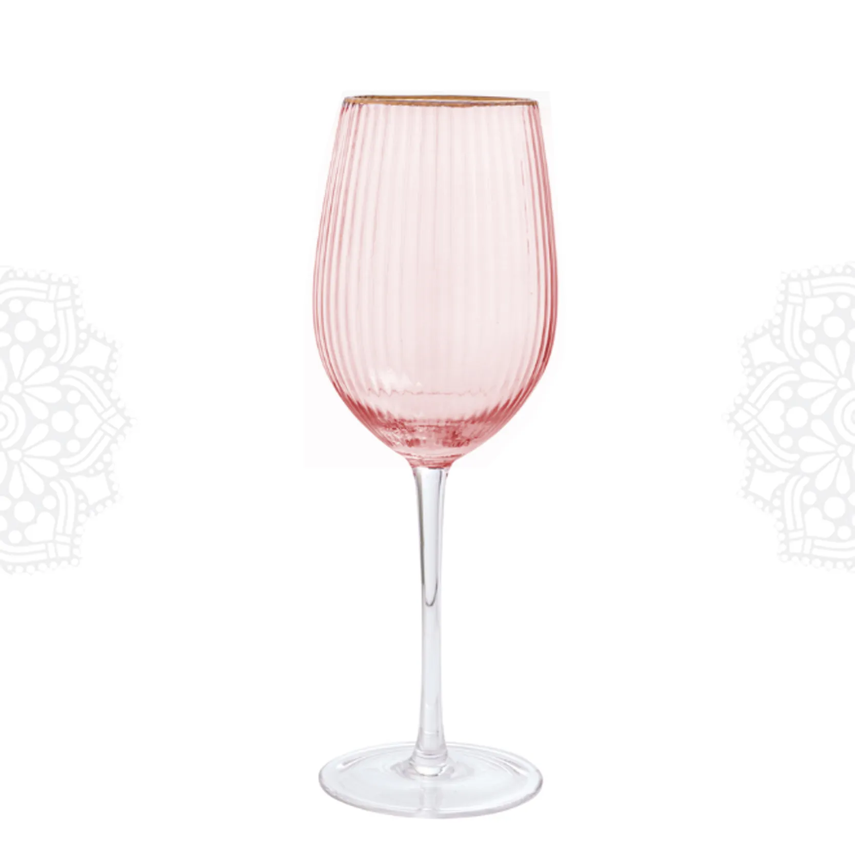 G245 :: Pink Textured Gold Rim Wine Glass 12oz