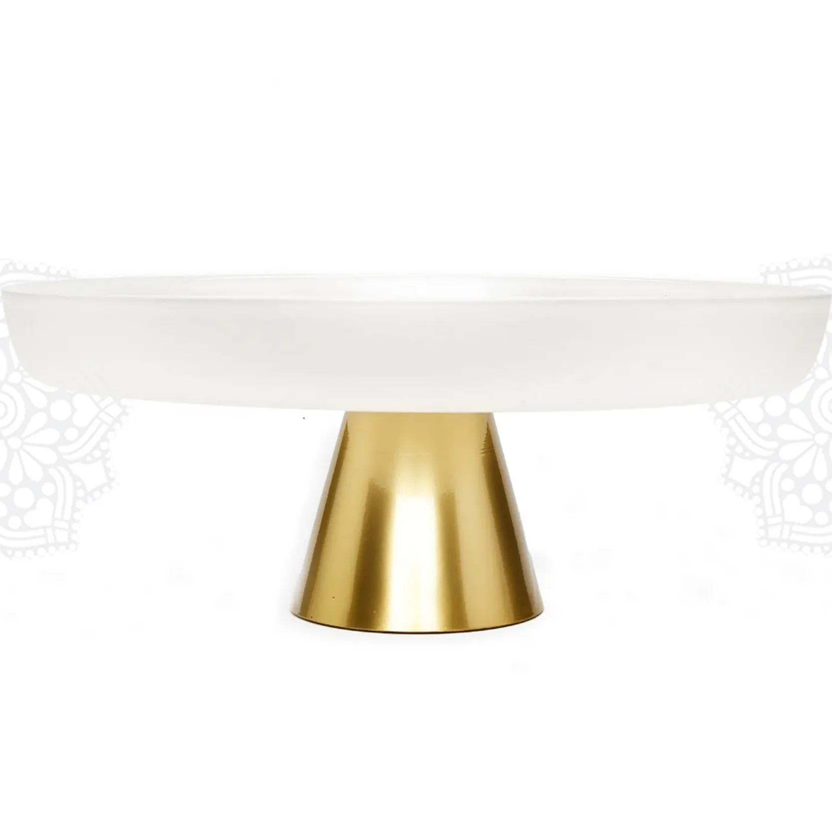 SRV27 :: White Glass on Gold Base, Large Cake Stand