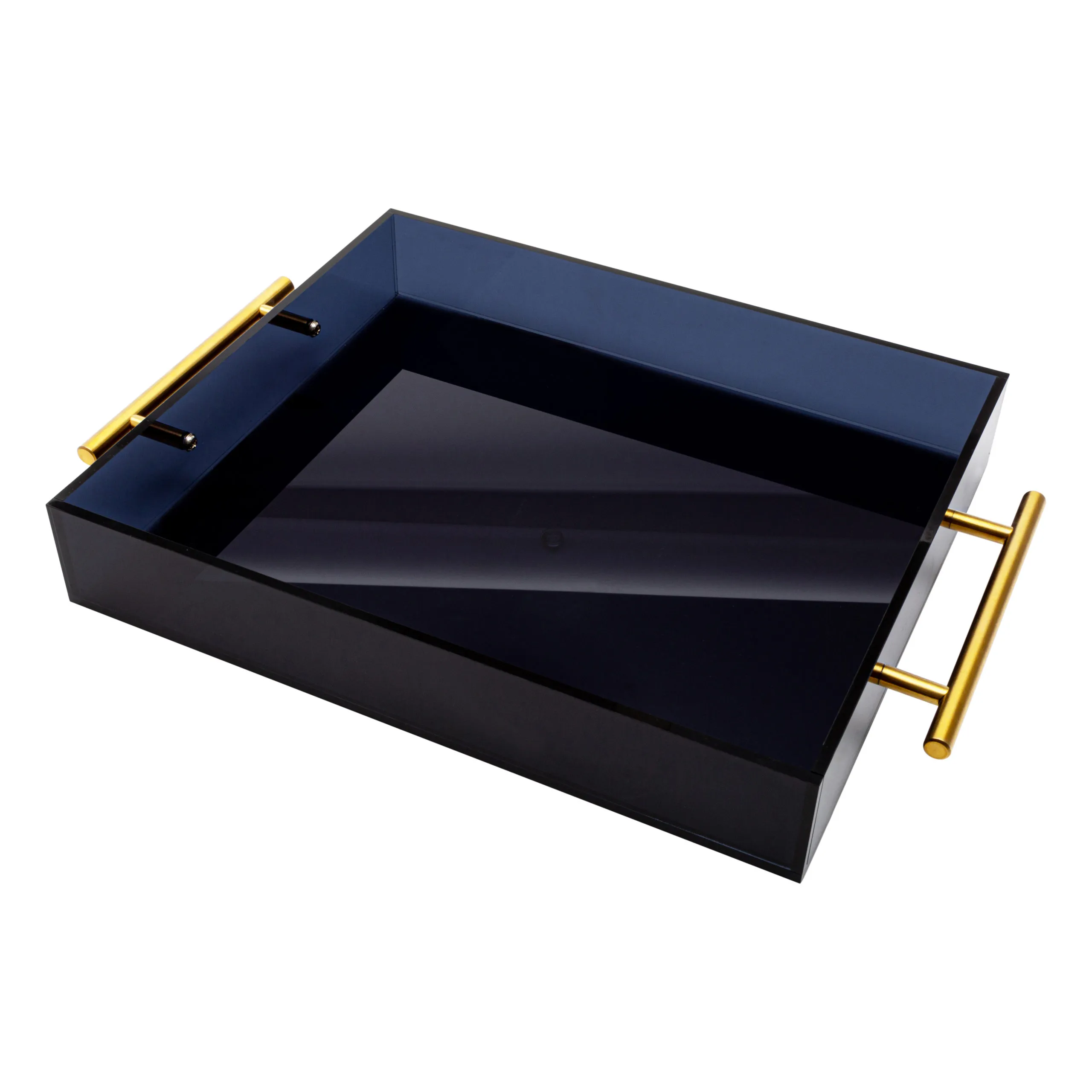 SRV28  :: Acrylic Tray Smoked Black with Gold Handle 10"x12" 2"H