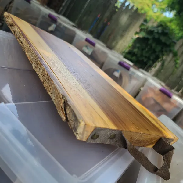 WD57 :: Bark Edge Wooden Board with Ribbon Handles 19" x 12"