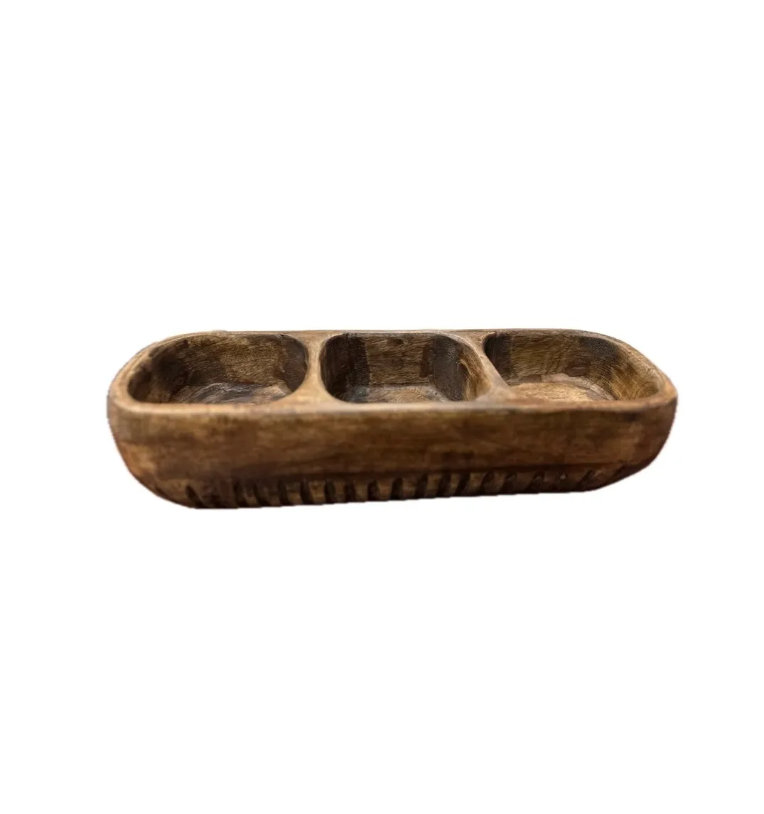 WD97 :: Three Sectional Wooden Serving Dish 14"x5"