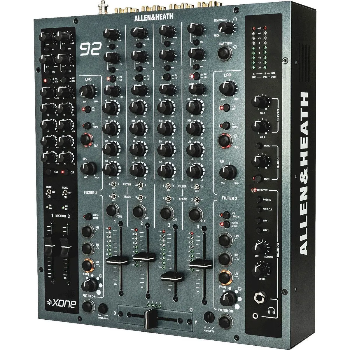 Allen & Heath XONE 92 DJ Mixer mieten Berlin. Legendärer analoger 4-Kanal Club-Mixer mit VCF-Filtern für Profi-DJs.