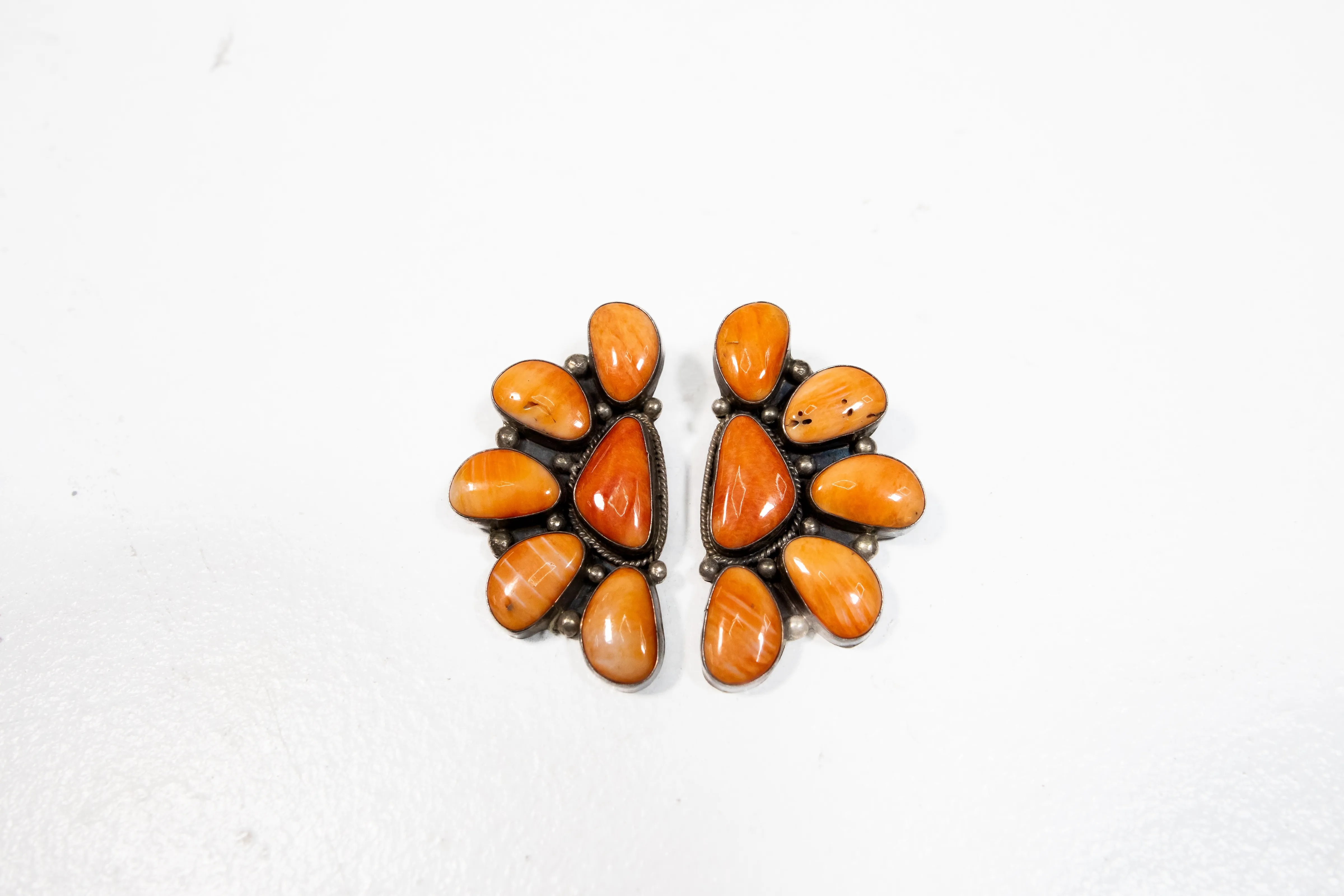 Spiny Oyster Half Moon Cluster Earrings