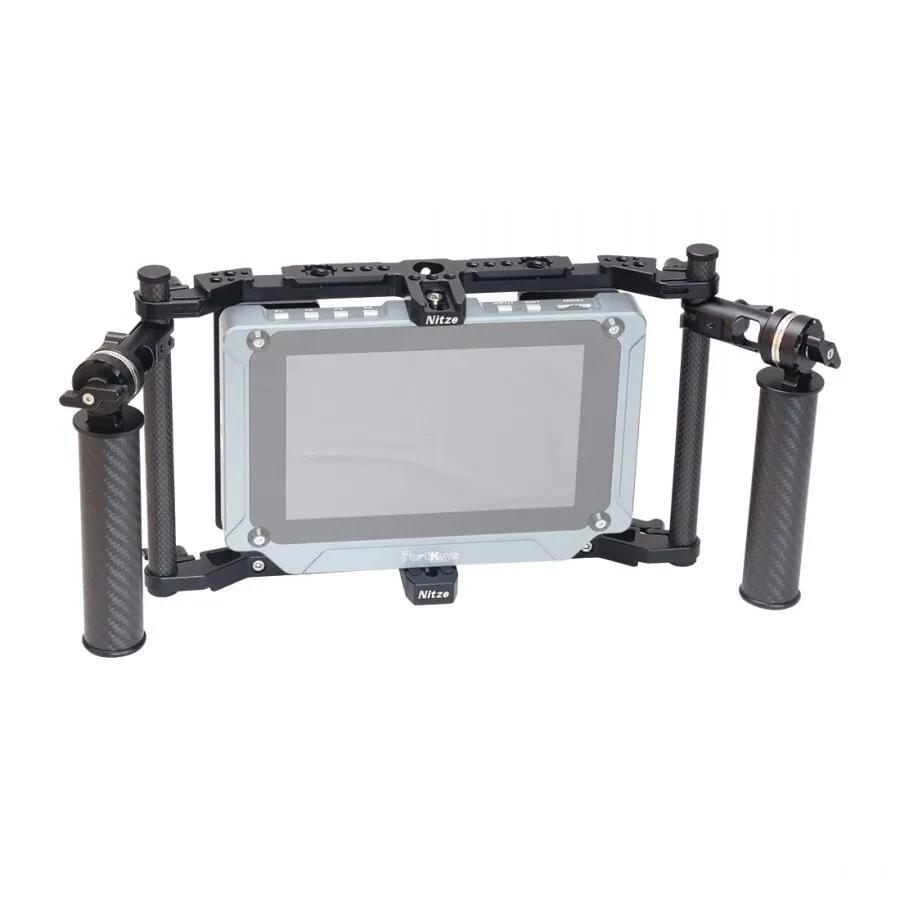 Nitze Universal Director’s Monitor Cage with Two Cheese Plates, Carbon Fiber Handles and Rods for Any Monitor up to 10"