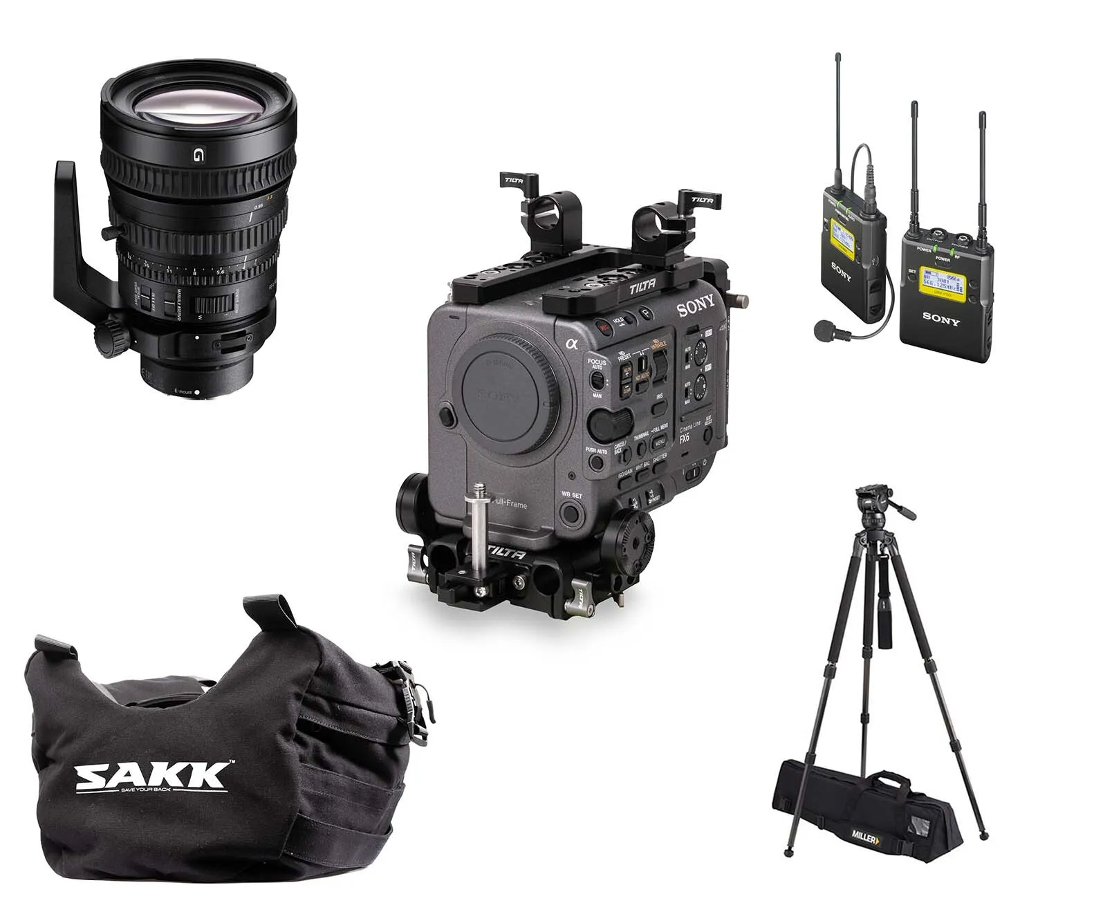 Sony FX6 + Sony PZ 28-135mm Lens + Sony Radio Mic + Tripod + Camera Saddle Bundle