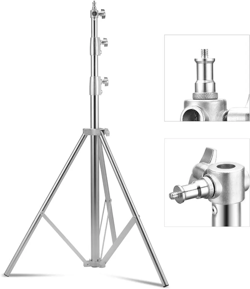 SUPON Stainless Steel Light Stand 110" /2.8m, Spring Cushioned Heavy Duty Tripod Stand